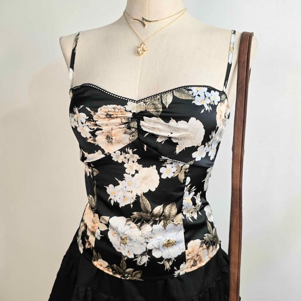 Floral Satin Cami Y2K Coquette Fairy  Romantic Top Size Small